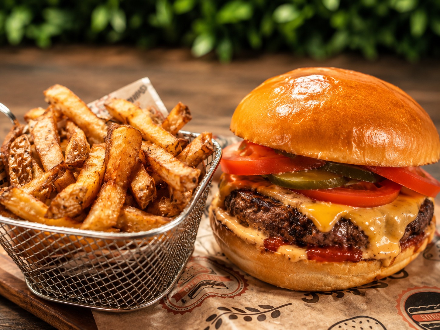 Burger artisanal généreux avec frites maison